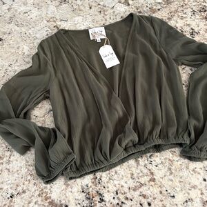 Sadie & Sage Olive Green V-Neck Wrap Blouse